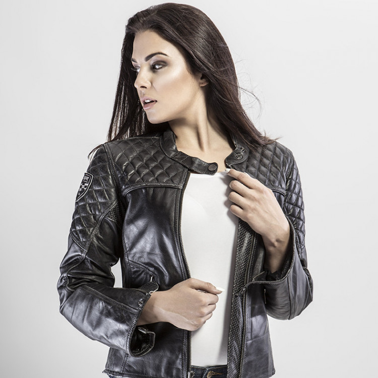 4SR Motorrad Leder Jacke Scrambler Lady Petroleum