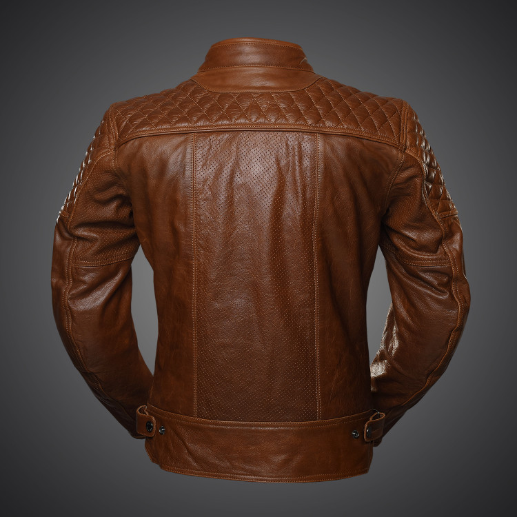 4SR Motorrad Leder Jacke Scrambler Cognac
