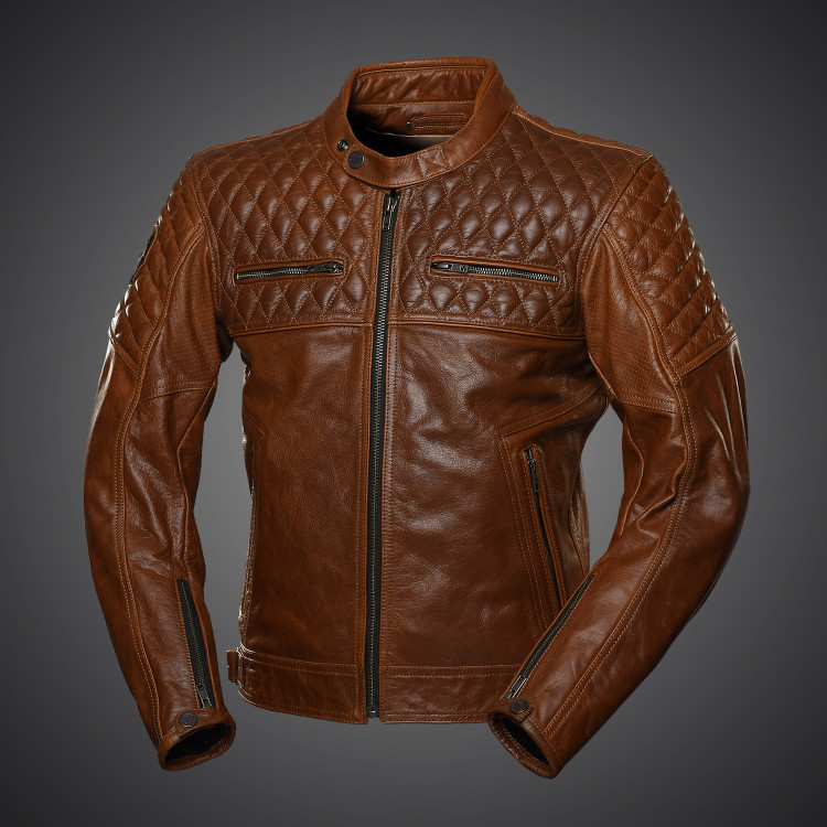 4SR Motorrad Leder Jacke Scrambler Cognac