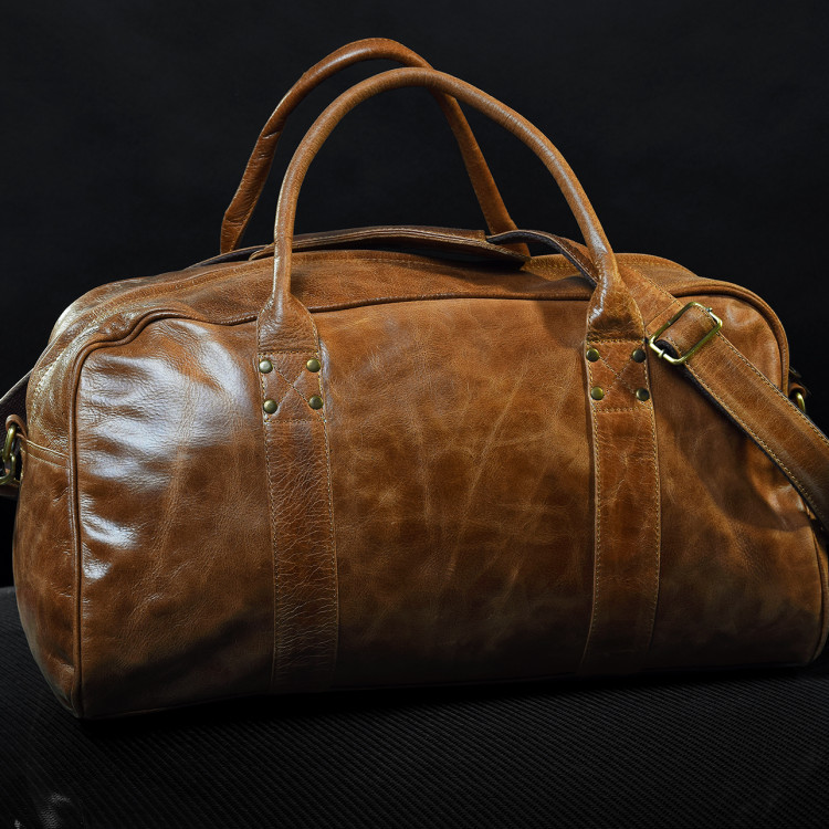 4SR Cognac Leder Reisetasche mit abnehmbarem Gurt