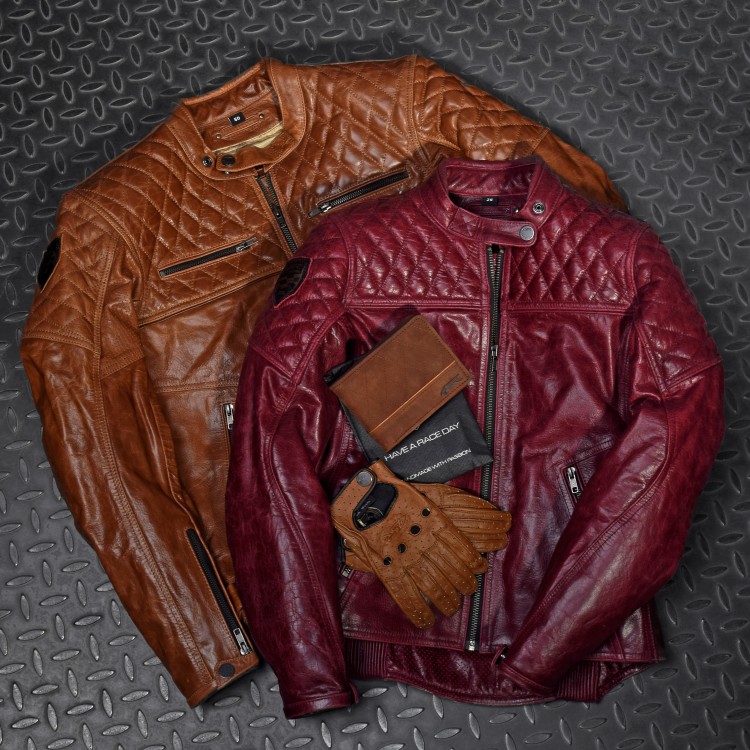 4SR Motorrad Leder Jacke Scrambler Cognac