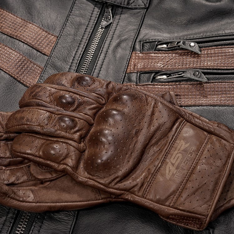 Cool Evo Brown - Motorradjacke und Motorradhanschuhe Monster