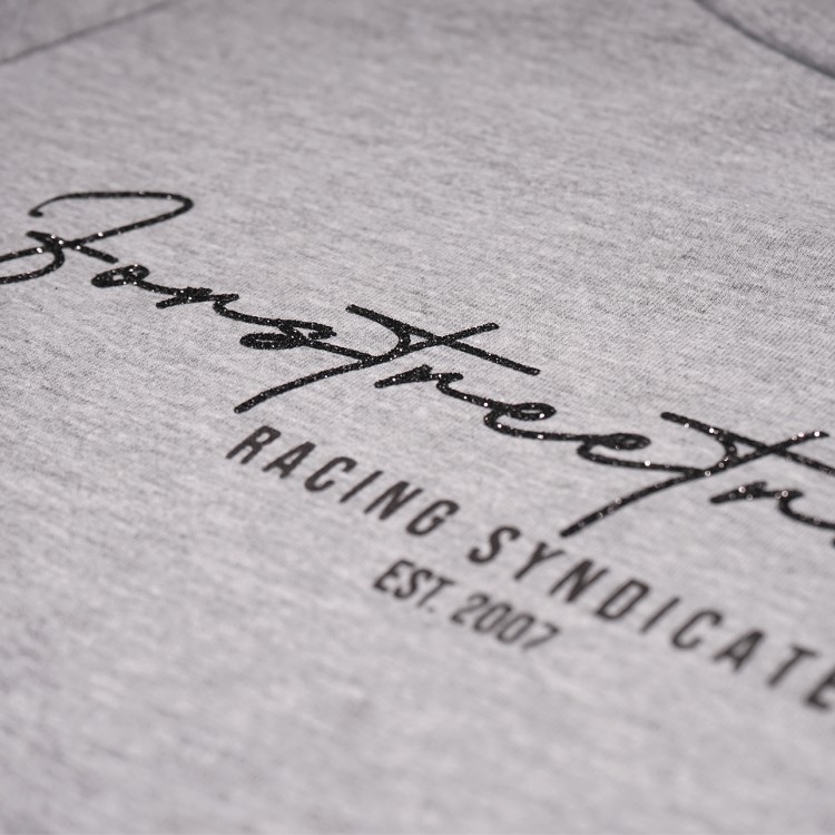 4SR damen T-Shirt Script Black mit schwarzen Glitter Print