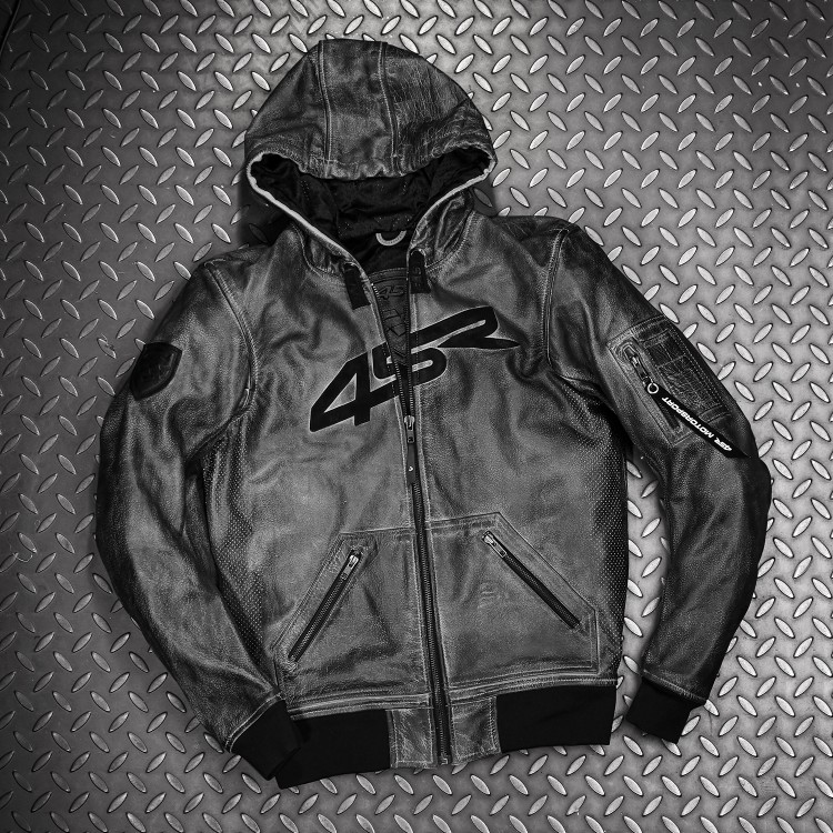 4SR Motorrad Lederjacke Hoodie Jacket mit Kapuze