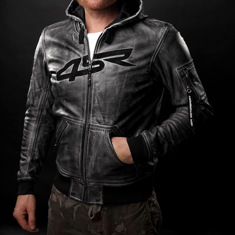 4SR Motorrad Lederjacke Hoodie Jacket mit Kapuze
