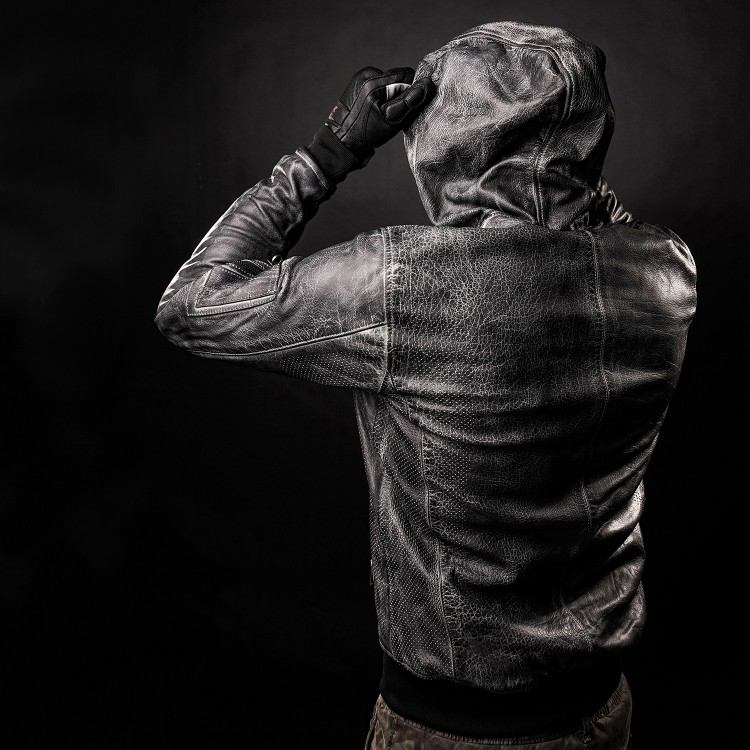 4SR Motorrad Lederjacke Hoodie Jacket mit Kapuze