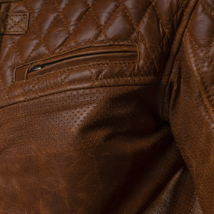 Luxuriöse Leder-Motorradjacke 4SR Scrambler Cognac II 9