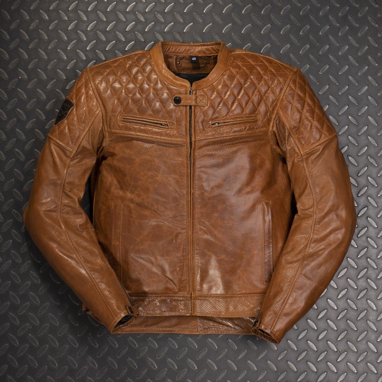 Luxuriöse Leder-Motorradjacke 4SR Scrambler Cognac II 3