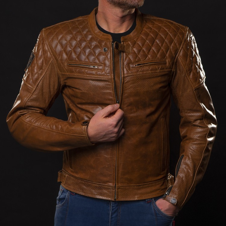 Luxuriöse Leder-Motorradjacke 4SR Scrambler Cognac II 7