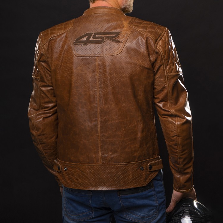 Luxuriöse Leder-Motorradjacke 4SR Scrambler Cognac II 10