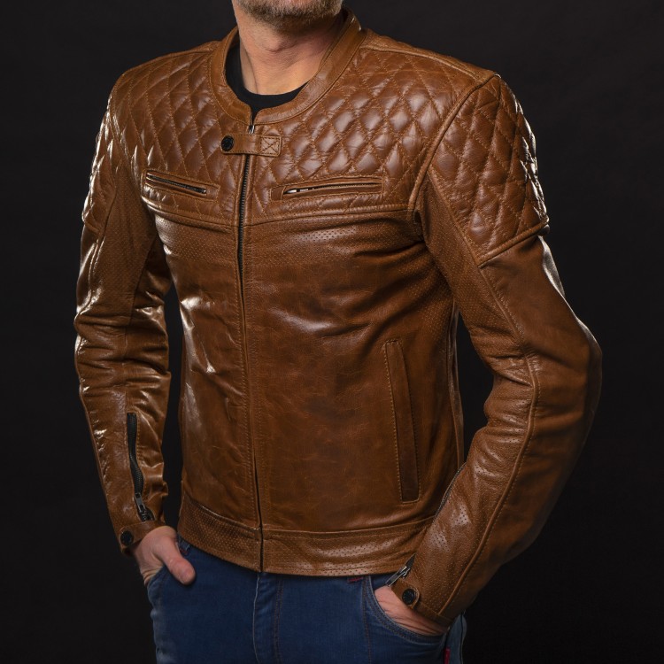 Luxuriöse Leder-Motorradjacke 4SR Scrambler Cognac II 6