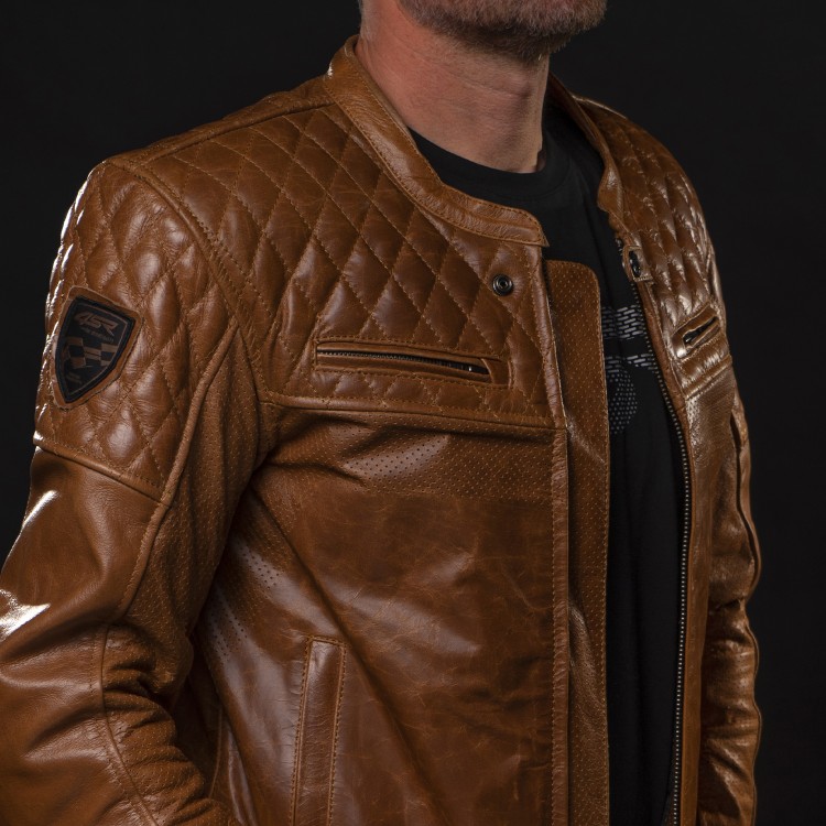 Luxuriöse Leder-Motorradjacke 4SR Scrambler Cognac II 8