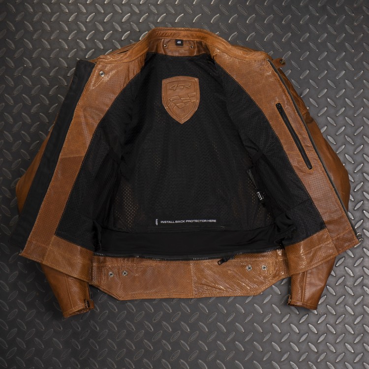 Luxuriöse Leder-Motorradjacke 4SR Scrambler Cognac II 5