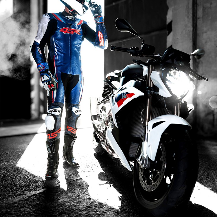 4SR Motorrad Lederkombi Racing Blue AR Airbag Ready & BMW S1000R