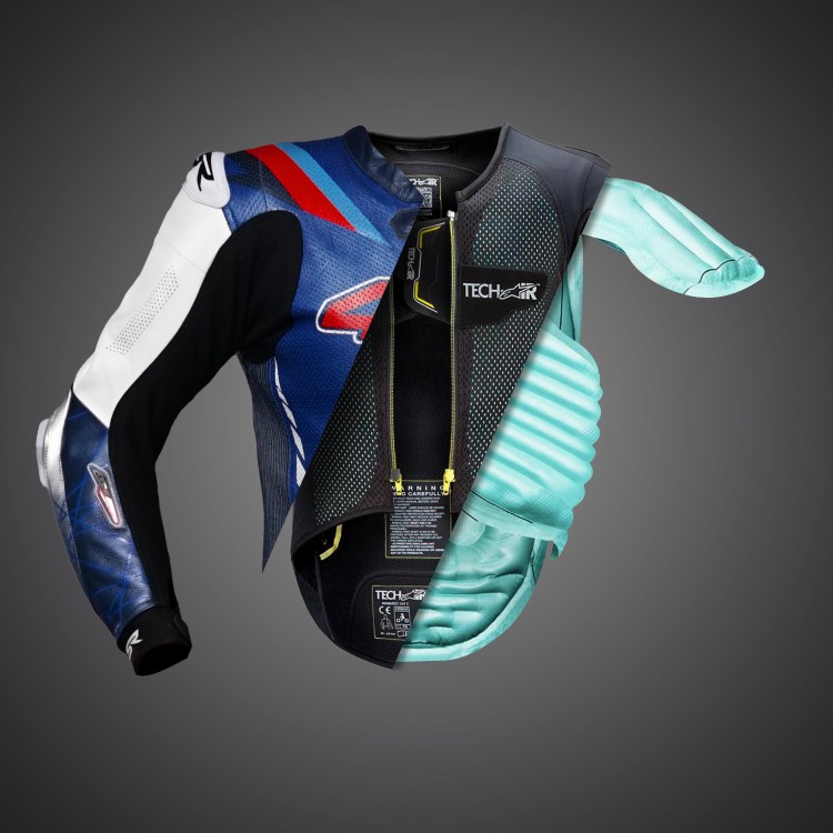 4SR Motorrad Lederkombi Racing Blue AR Airbag Ready & Alpinestars Tech-Air Airbagsystem