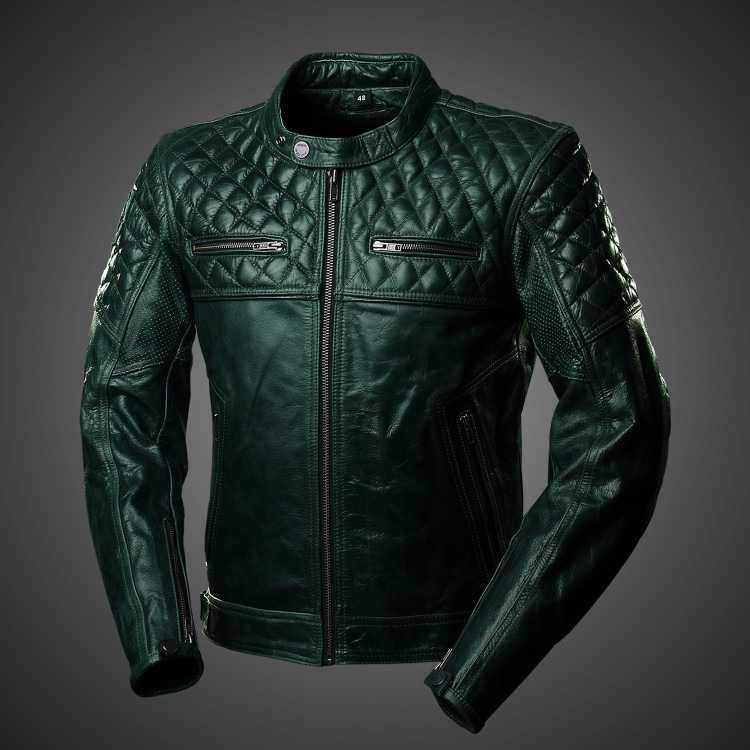 4SR Motorrad Lederjacke Scrambler British Racing Green