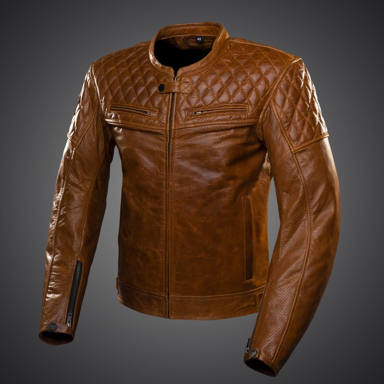 Luxuriöse Leder-Motorradjacke 4SR Scrambler Cognac II 1