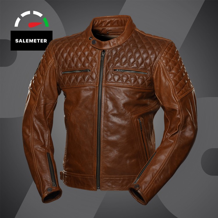 4SR Motorrad Leder Jacke Scrambler Cognac