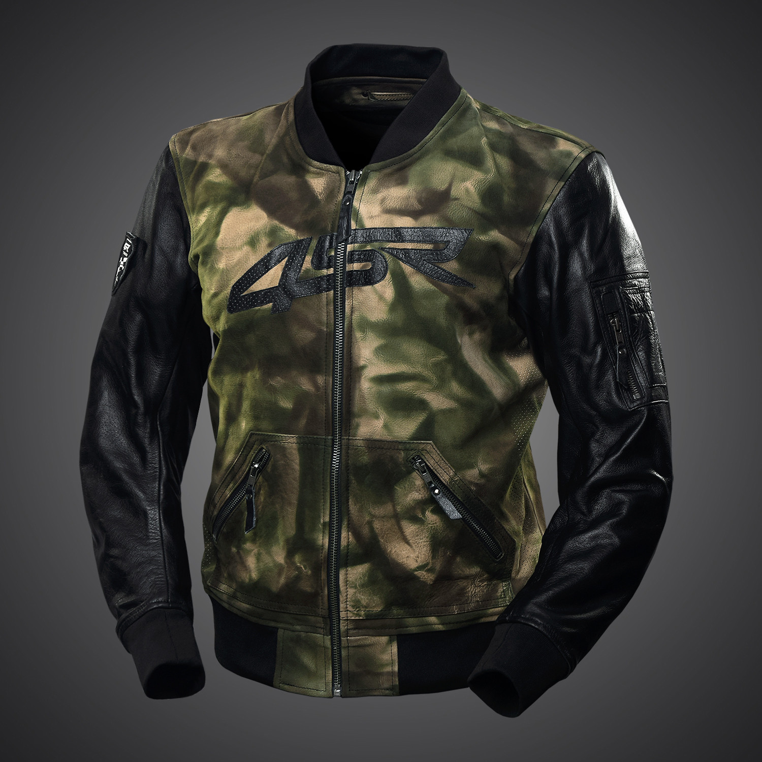 4SR Motorrad Lederjacke Bomber Camo Jacke